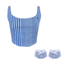 Load image into Gallery viewer, Upcycled Corset Top w/ Cuff Bracelets - Classic Blue Patterned