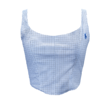 Load image into Gallery viewer, Upcycled Corset Top - Classic Blue Patterned