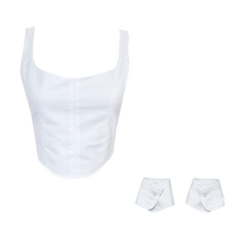 Load image into Gallery viewer, Upcycled Corset Top w/ Cuff Bracelets - White