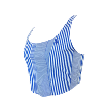 Load image into Gallery viewer, Upcycled Corset Top w/ Cuff Bracelets - Classic Blue Patterned