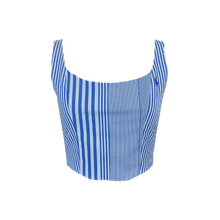 Load image into Gallery viewer, Upcycled Corset Top - Classic Blue Patterned
