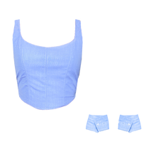Load image into Gallery viewer, Upcycled Corset Top w/ Cuff Bracelets - Classic Blue
