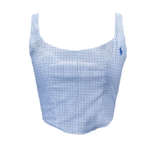 Load image into Gallery viewer, Upcycled Corset Top - Classic Blue Patterned
