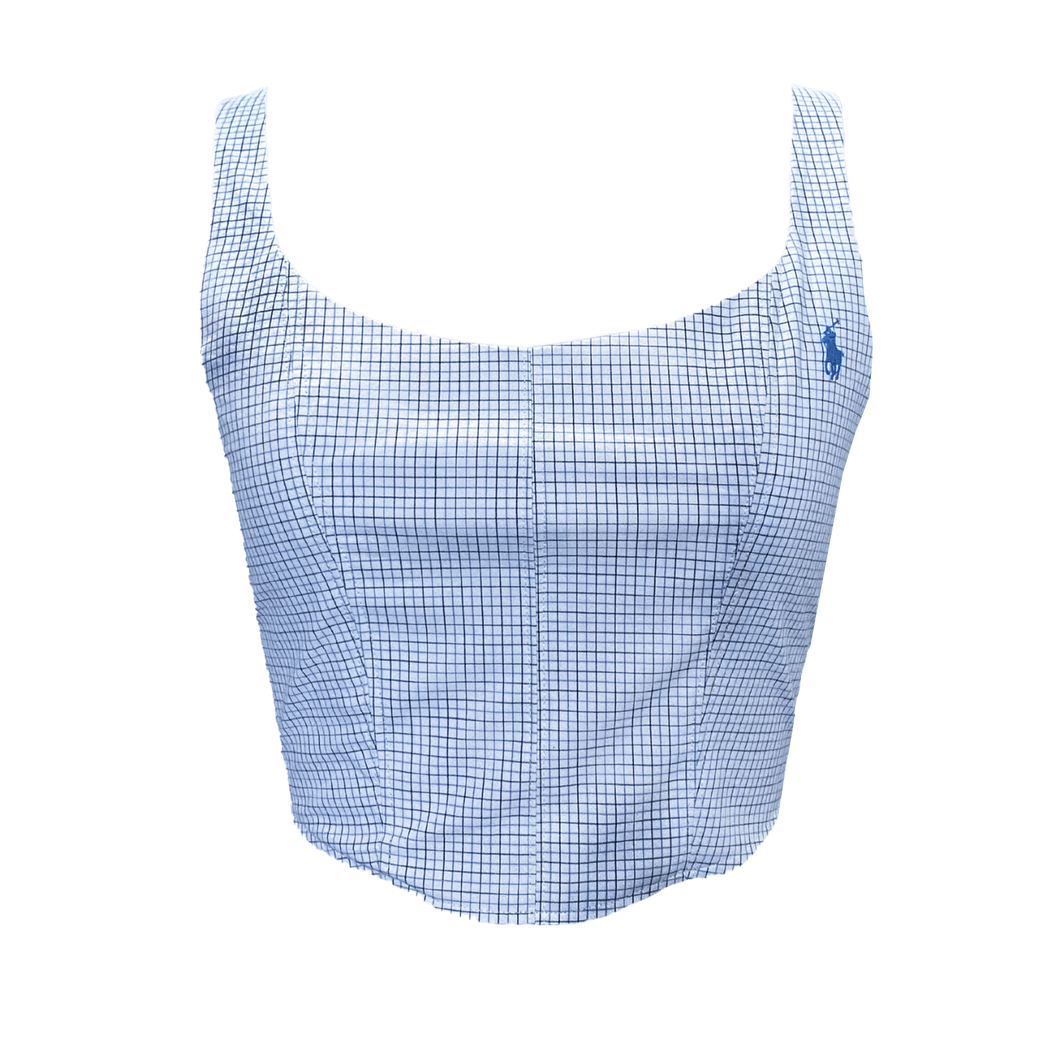Upcycled Corset Top - Classic Blue Patterned