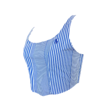 Load image into Gallery viewer, Upcycled Corset Top w/ Cuff Bracelets - Classic Blue Patterned
